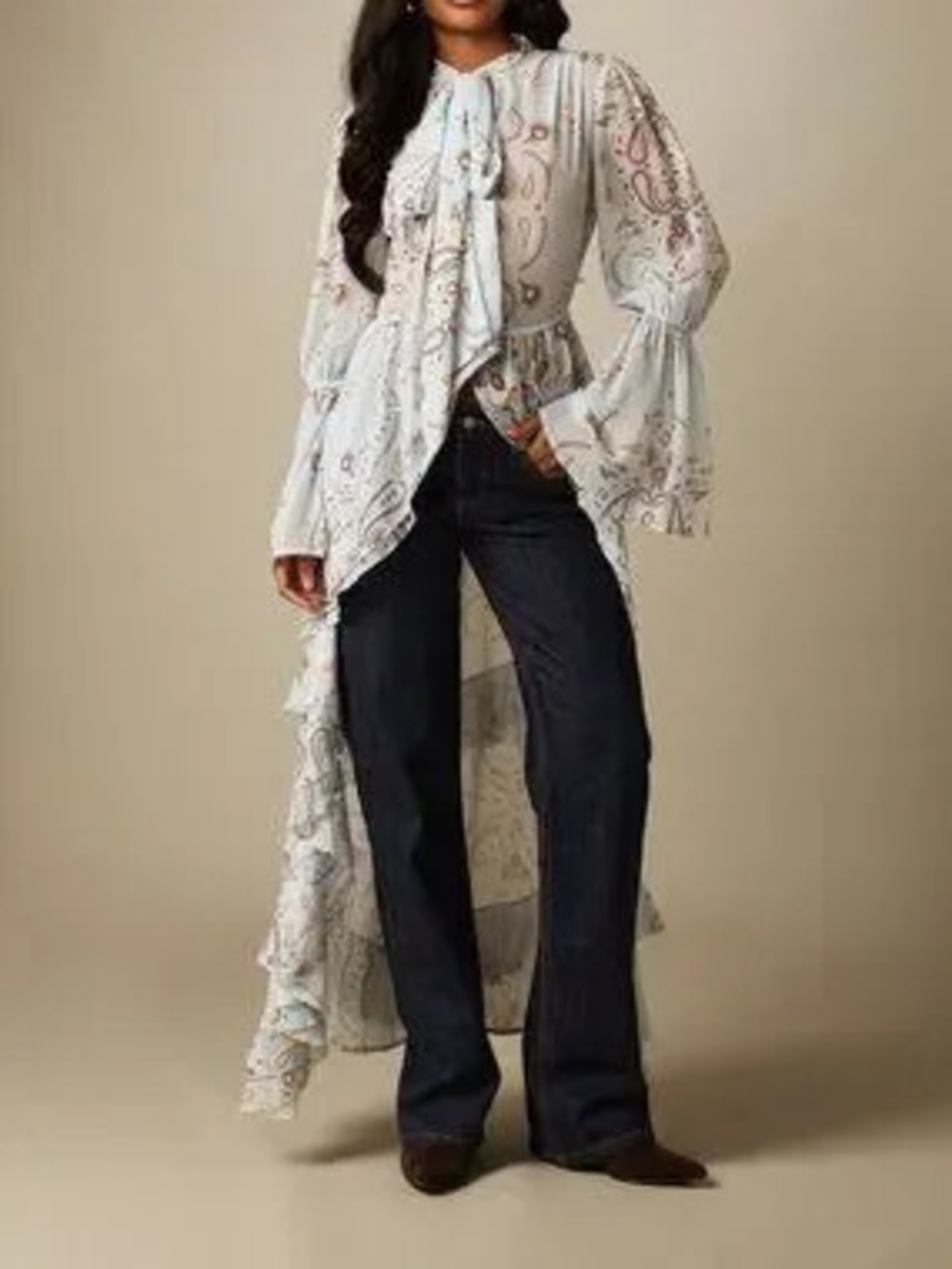 ZARA Multicolor Elegant Women's Paisley Print Chiffon High-Low Blouse